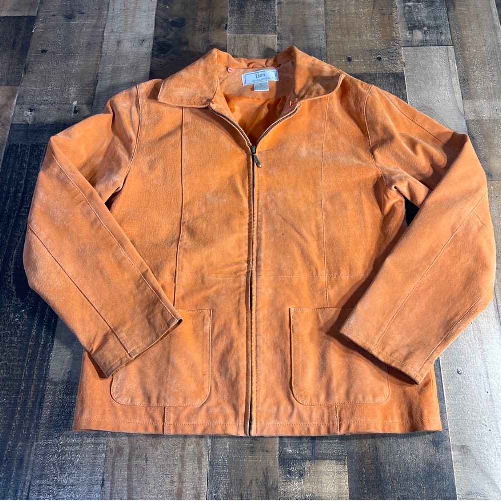 Lisa International Women's Orange 100% Suede Zip Up Jacket Size S